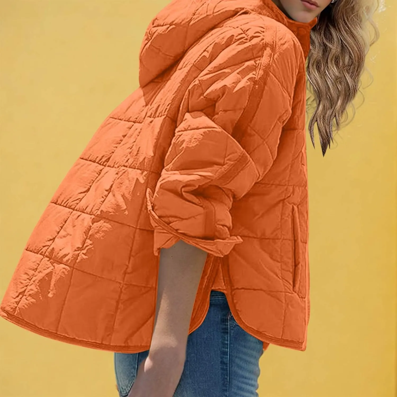 Womens Quilted Pullover Puffer Jacket Lightweight Hooded Long Sleeve down Coats Loose Casual 2024 Fall Winter Outwear