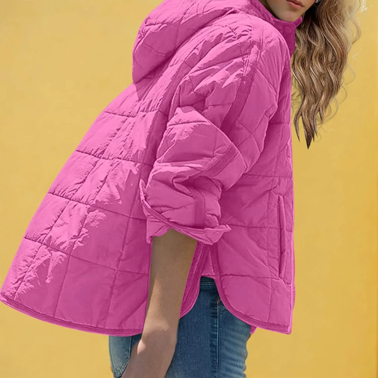 Womens Quilted Pullover Puffer Jacket Lightweight Hooded Long Sleeve down Coats Loose Casual 2024 Fall Winter Outwear