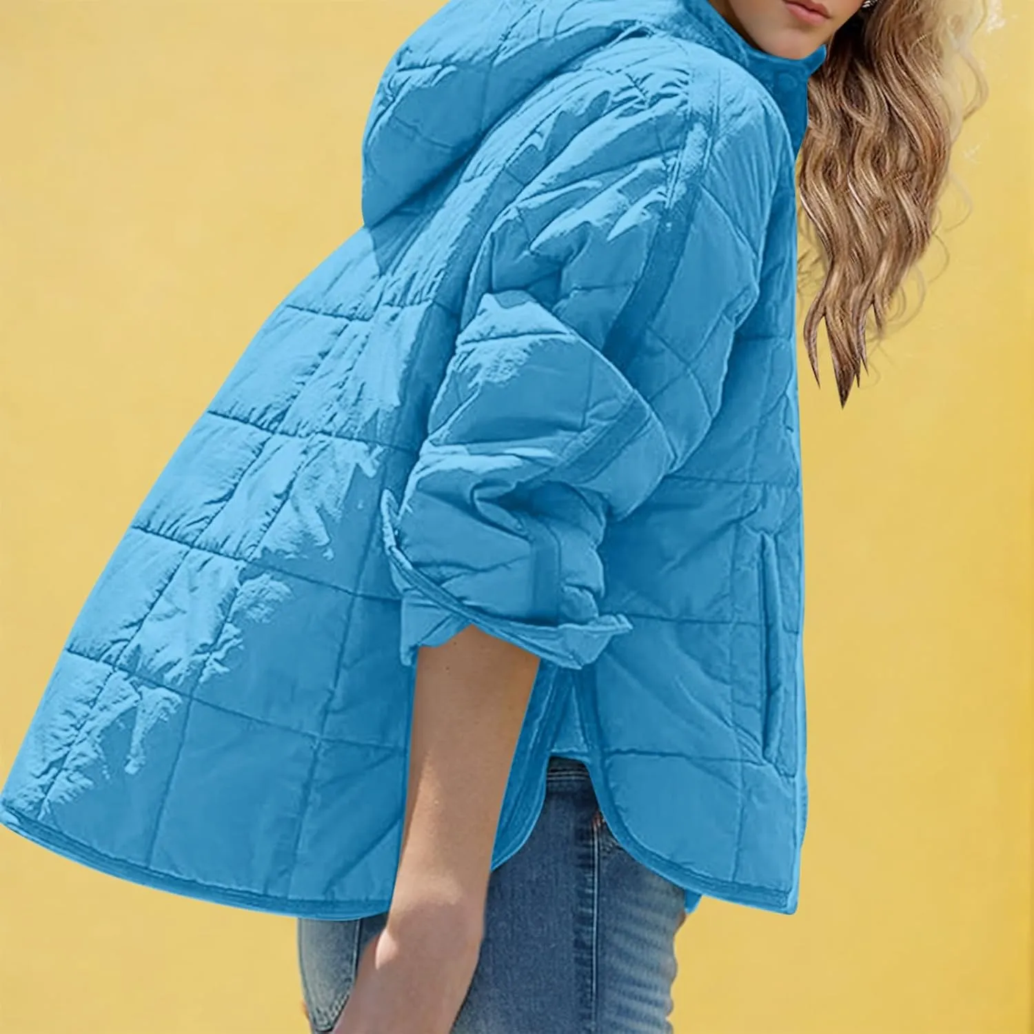 Womens Quilted Pullover Puffer Jacket Lightweight Hooded Long Sleeve down Coats Loose Casual 2024 Fall Winter Outwear