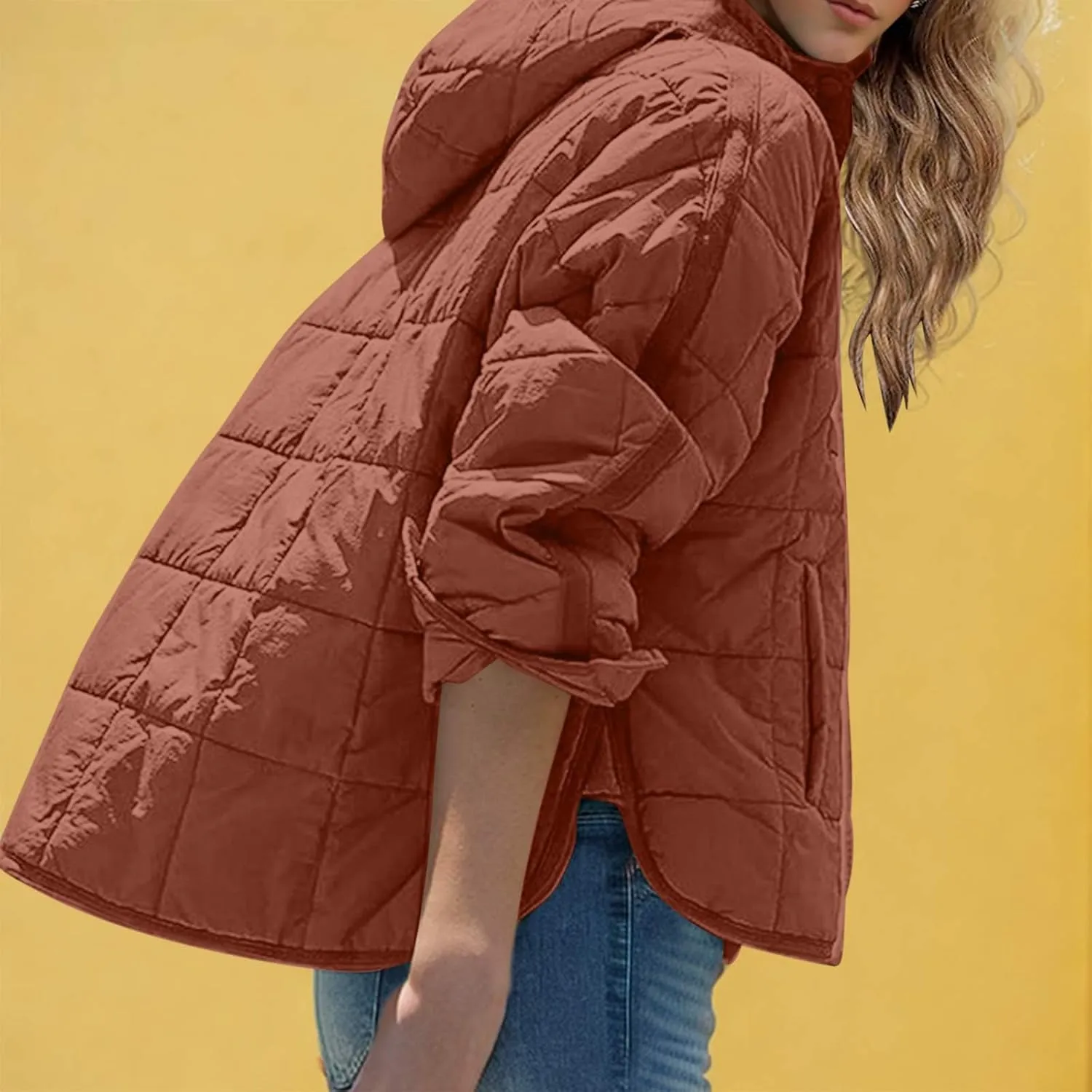Womens Quilted Pullover Puffer Jacket Lightweight Hooded Long Sleeve down Coats Loose Casual 2024 Fall Winter Outwear