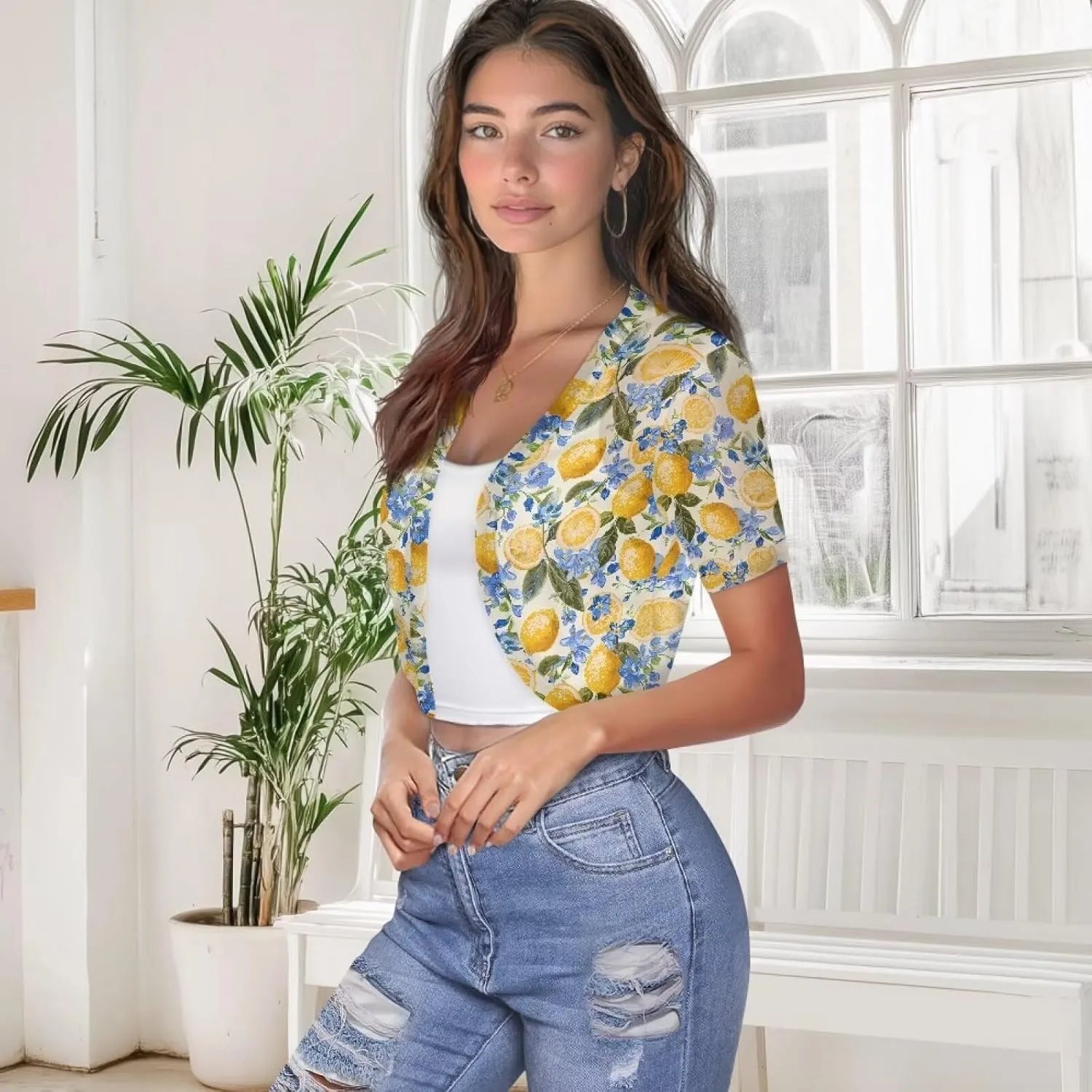 Womens Short Sleeve Bolero Shrug Open Front Knit Cropped Cardigan Shoulder Cover for Dress Cute Casual Knit Cover Up