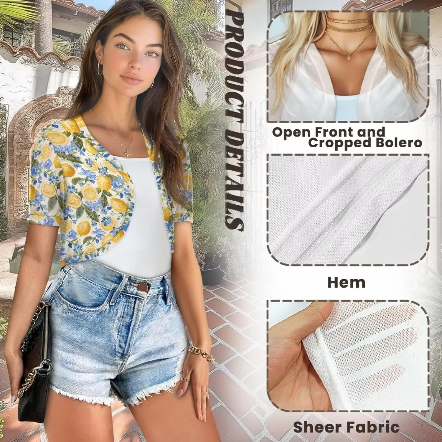 Womens Short Sleeve Bolero Shrug Open Front Knit Cropped Cardigan Shoulder Cover for Dress Cute Casual Knit Cover Up