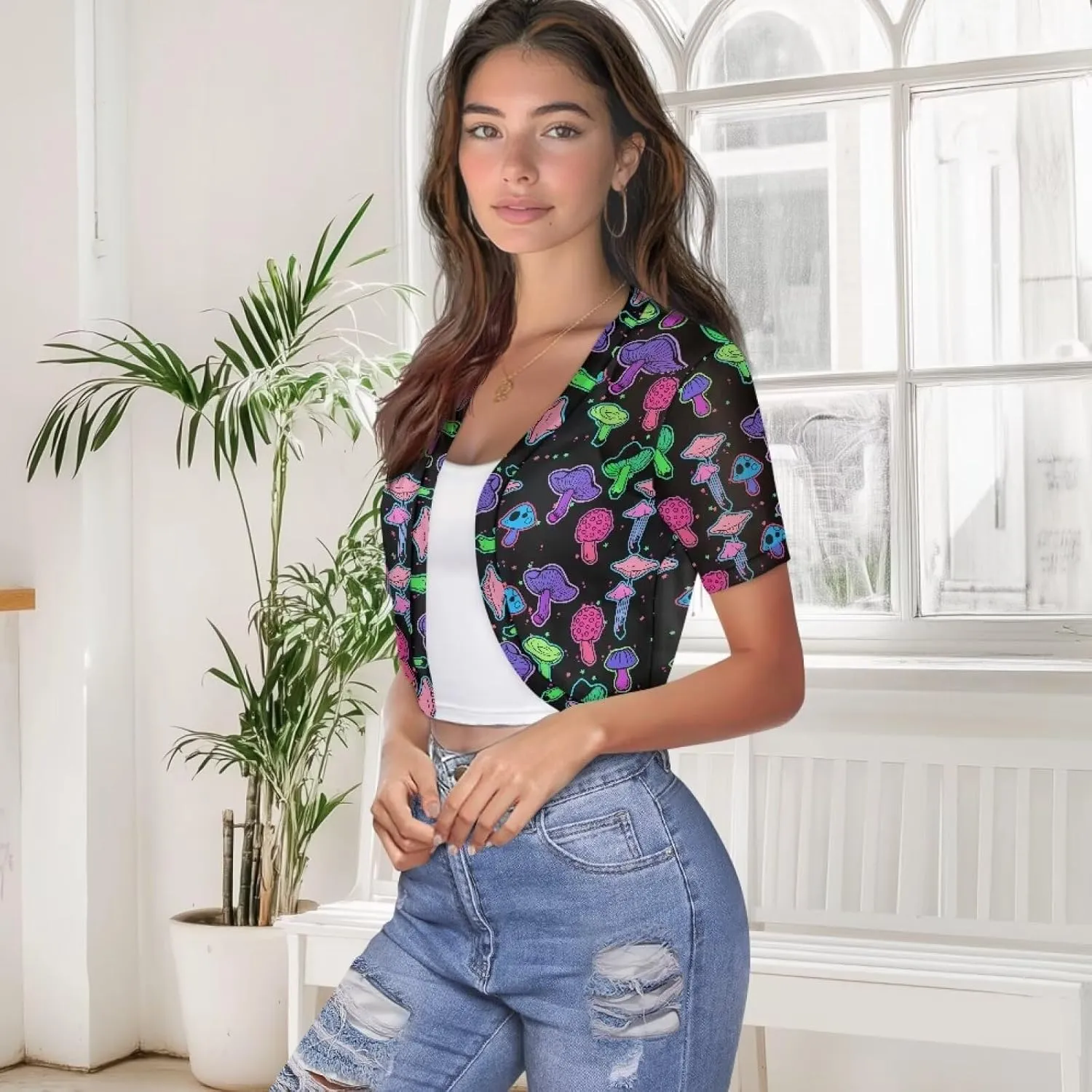 Womens Short Sleeve Bolero Shrug Open Front Knit Cropped Cardigan Shoulder Cover for Dress Cute Casual Knit Cover Up