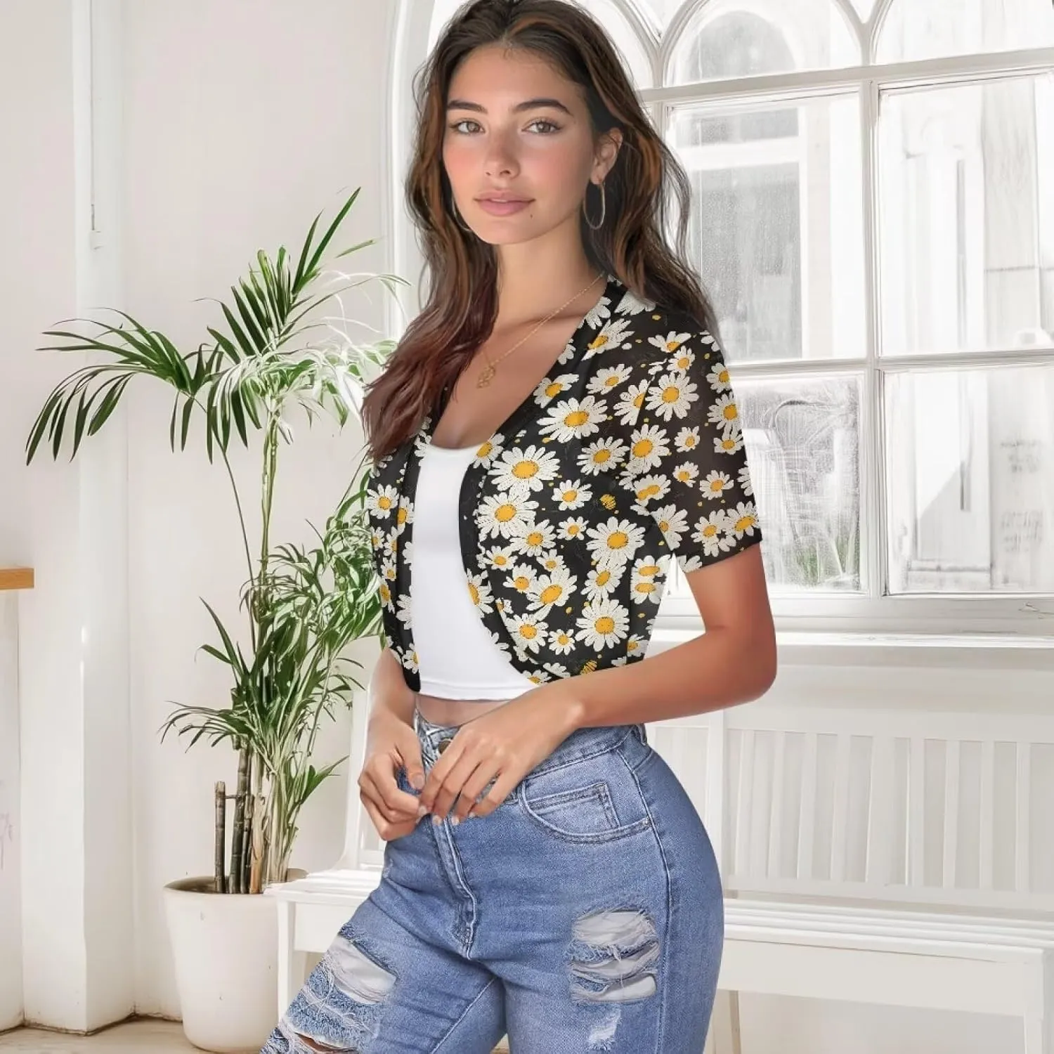 Womens Short Sleeve Bolero Shrug Open Front Knit Cropped Cardigan Shoulder Cover for Dress Cute Casual Knit Cover Up