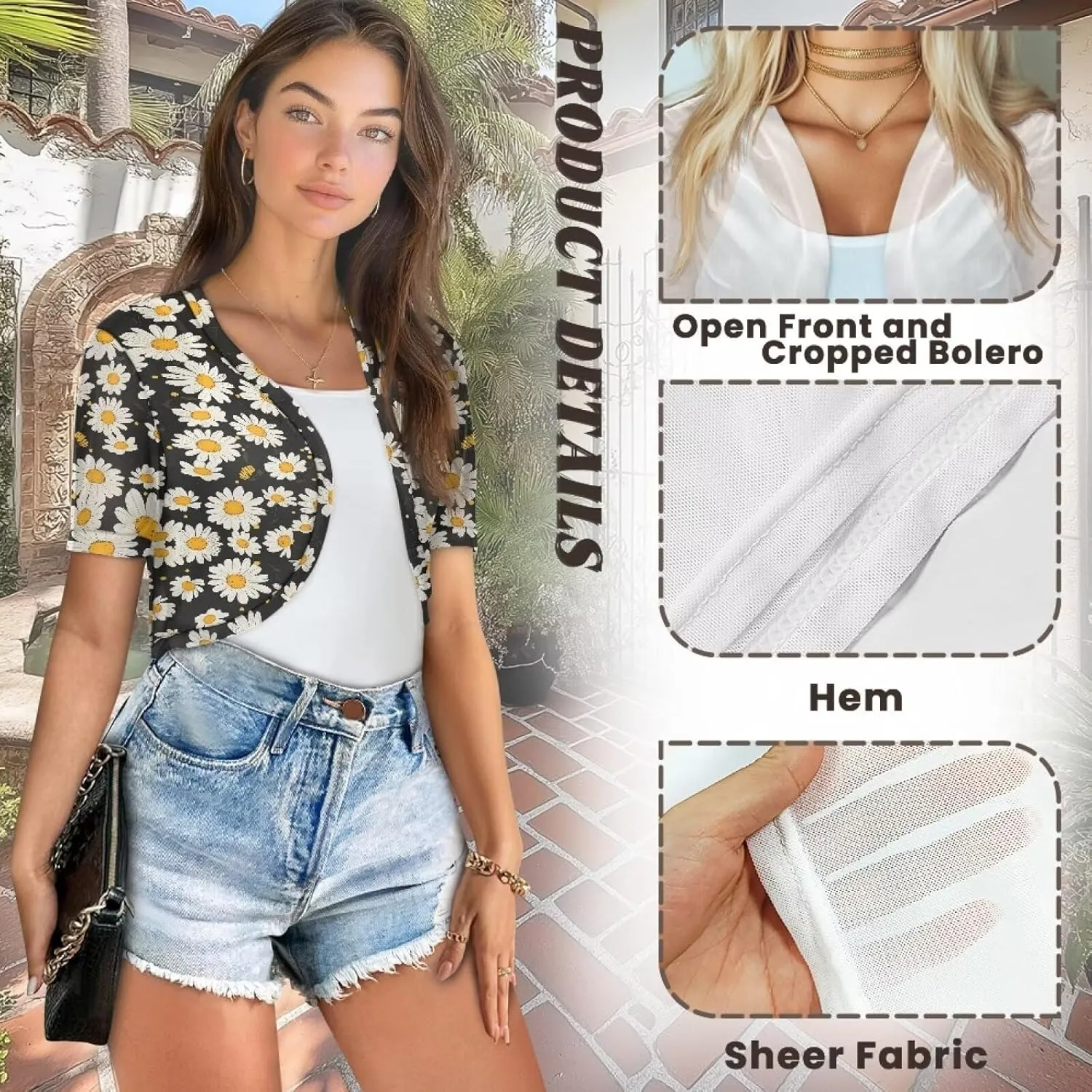 Womens Short Sleeve Bolero Shrug Open Front Knit Cropped Cardigan Shoulder Cover for Dress Cute Casual Knit Cover Up