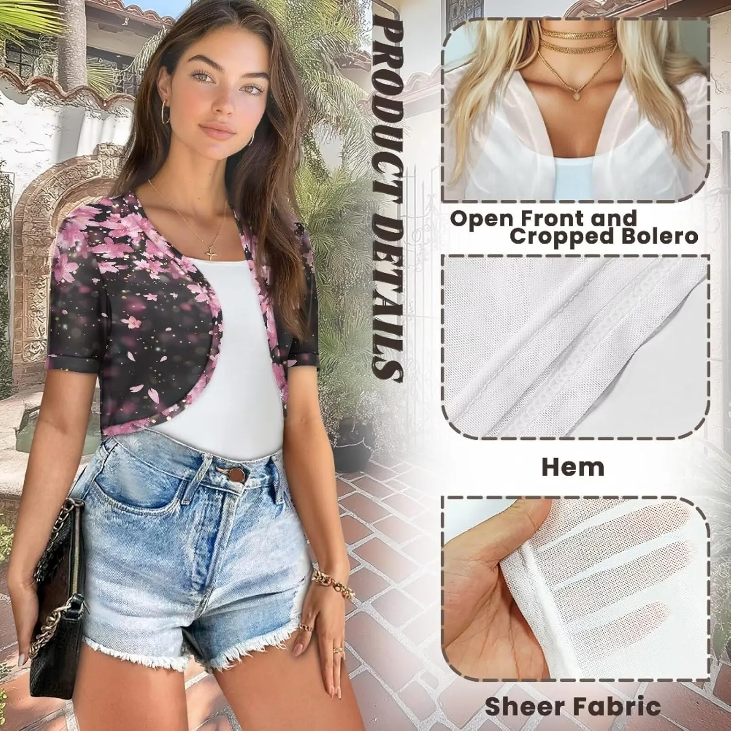 Womens Short Sleeve Bolero Shrug Open Front Knit Cropped Cardigan Shoulder Cover for Dress Cute Casual Knit Cover Up