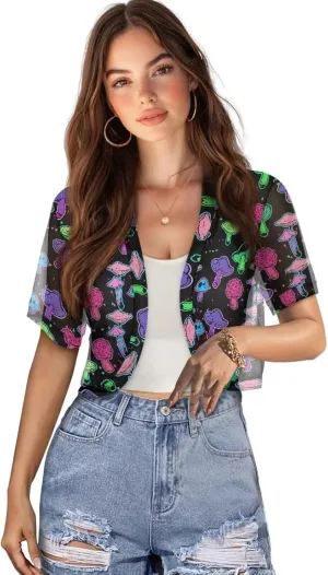 Womens Short Sleeve Bolero Shrug Open Front Knit Cropped Cardigan Shoulder Cover for Dress Cute Casual Knit Cover Up