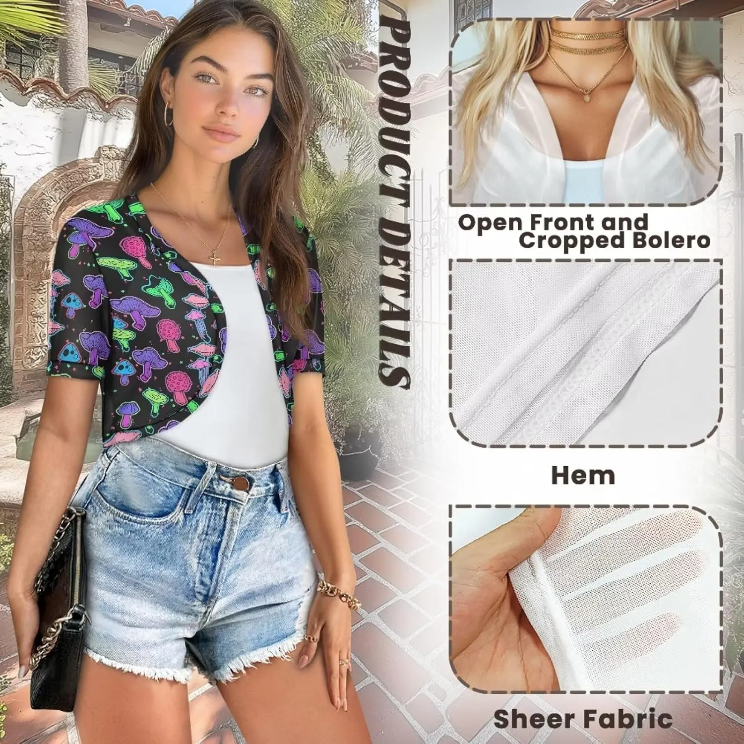 Womens Short Sleeve Bolero Shrug Open Front Knit Cropped Cardigan Shoulder Cover for Dress Cute Casual Knit Cover Up