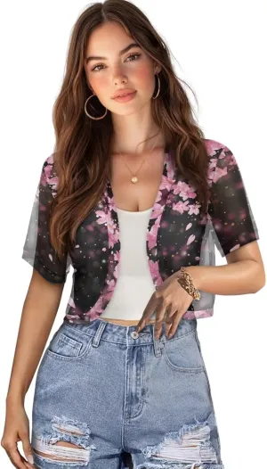 Womens Short Sleeve Bolero Shrug Open Front Knit Cropped Cardigan Shoulder Cover for Dress Cute Casual Knit Cover Up