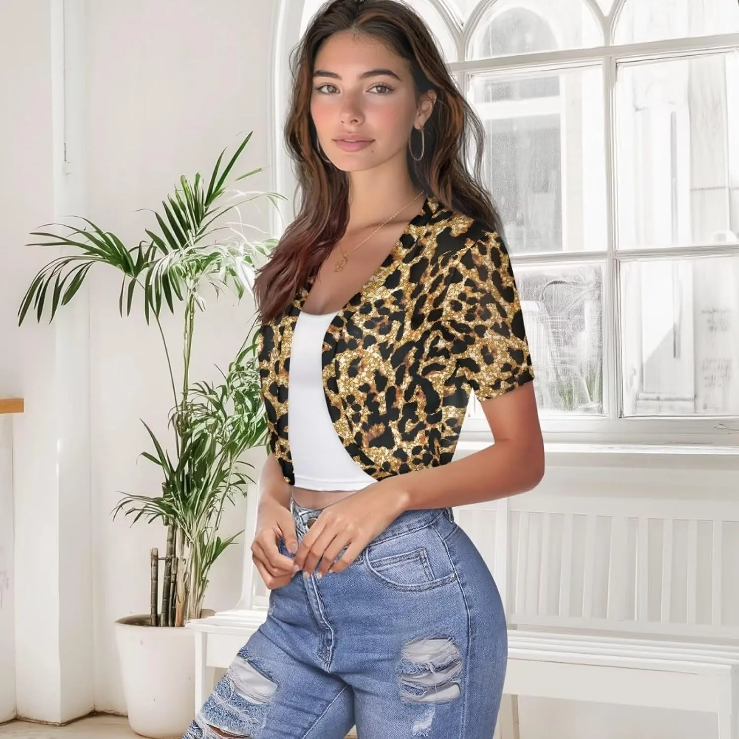 Womens Short Sleeve Bolero Shrug Open Front Knit Cropped Cardigan Shoulder Cover for Dress Cute Casual Knit Cover Up