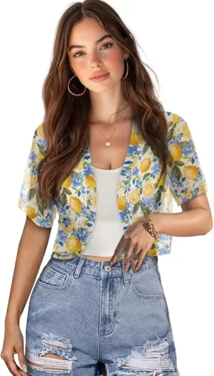 Womens Short Sleeve Bolero Shrug Open Front Knit Cropped Cardigan Shoulder Cover for Dress Cute Casual Knit Cover Up