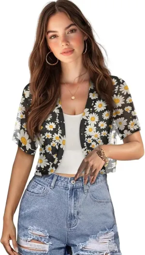 Womens Short Sleeve Bolero Shrug Open Front Knit Cropped Cardigan Shoulder Cover for Dress Cute Casual Knit Cover Up