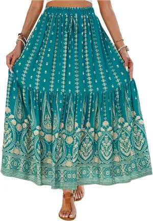 Women's Skirts,Wrap Tiered Hawaiian Flowy Maxi Skirts for Women 2025 Trendy Long Boho Skirt Spring Summer