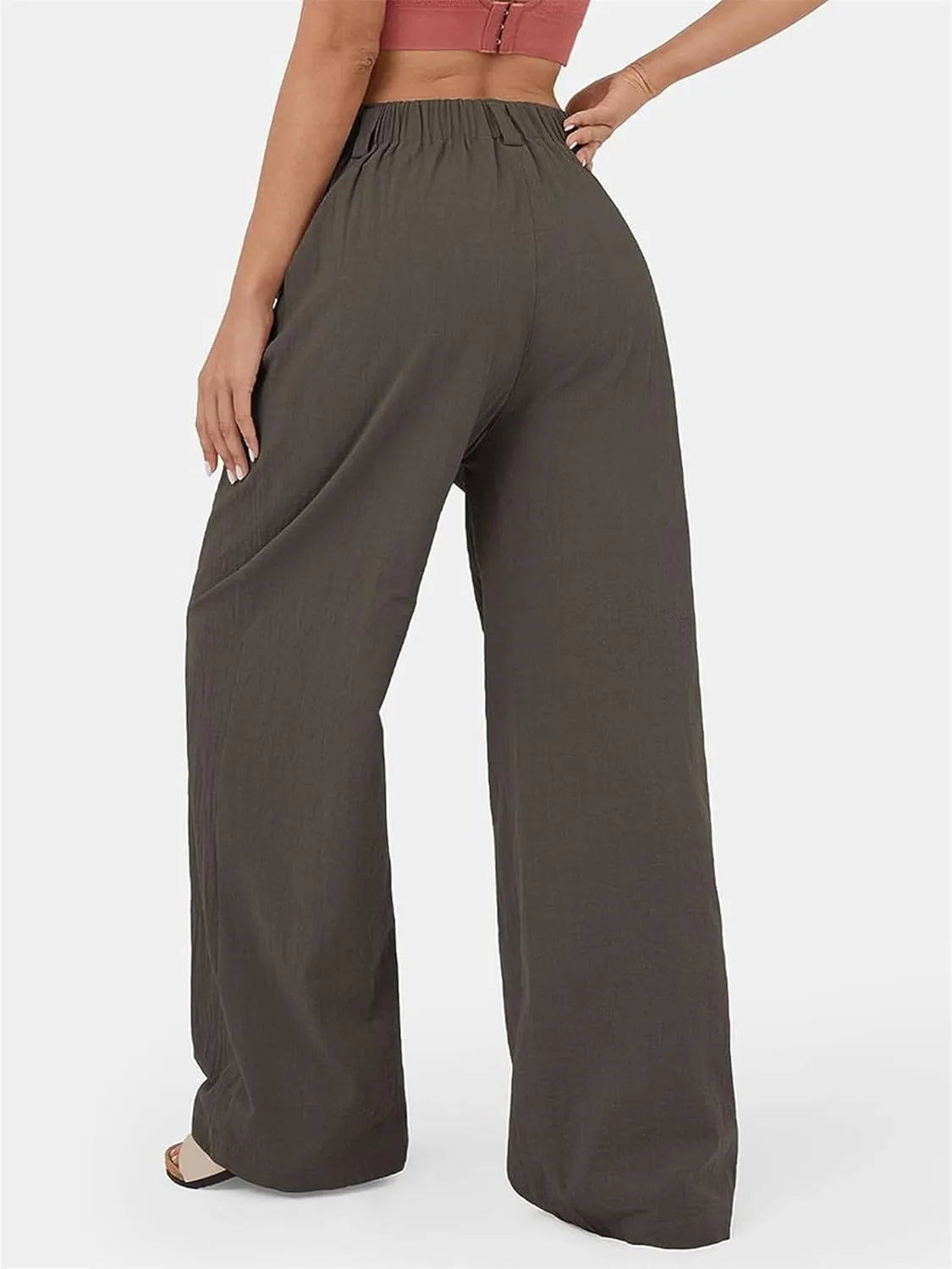 Womens Suit Pants Casual Elastic High Waisted Wide Leg Pants Baggy Stretch Comfy Straight Trousers with Pockets