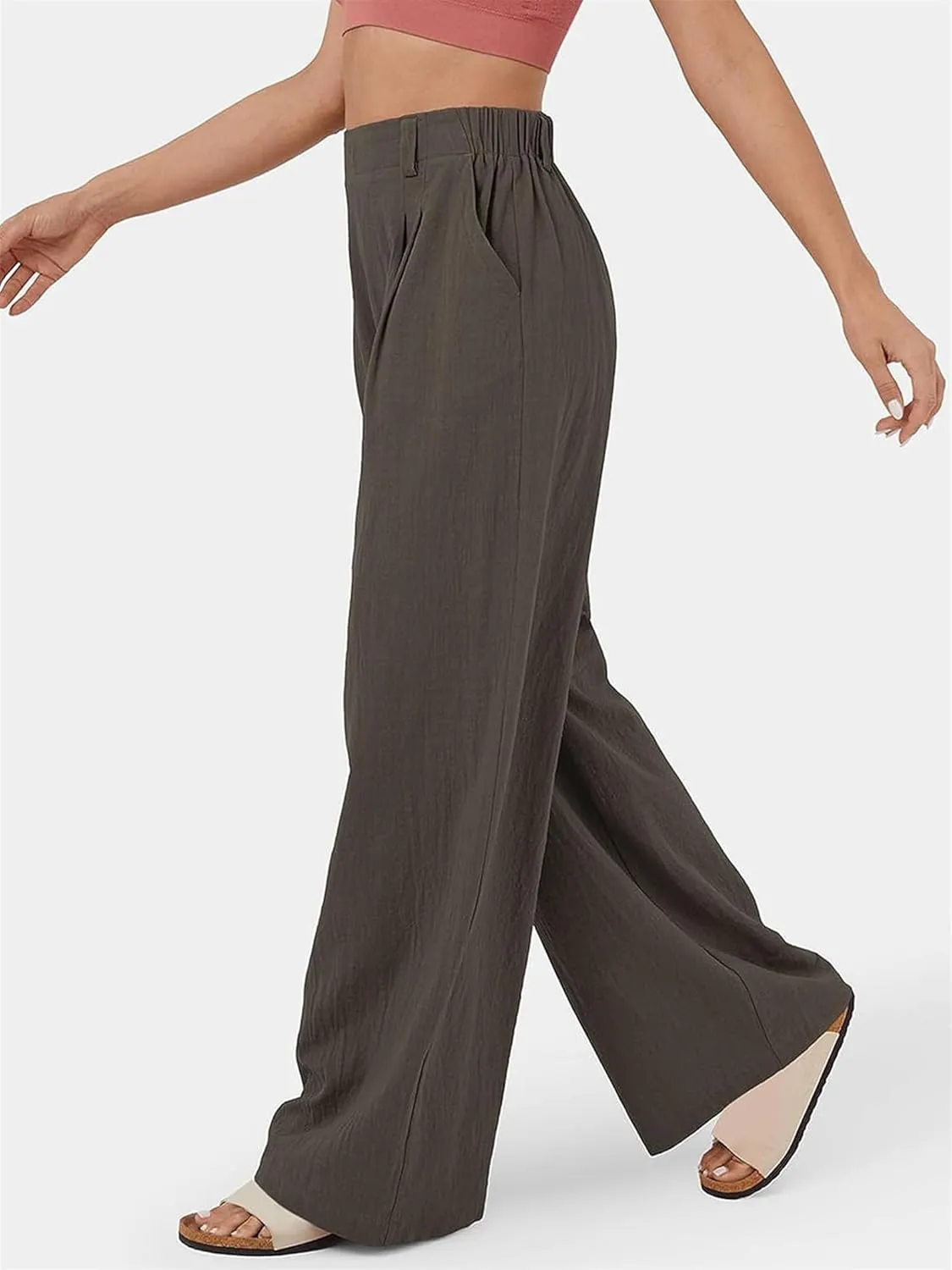 Womens Suit Pants Casual Elastic High Waisted Wide Leg Pants Baggy Stretch Comfy Straight Trousers with Pockets