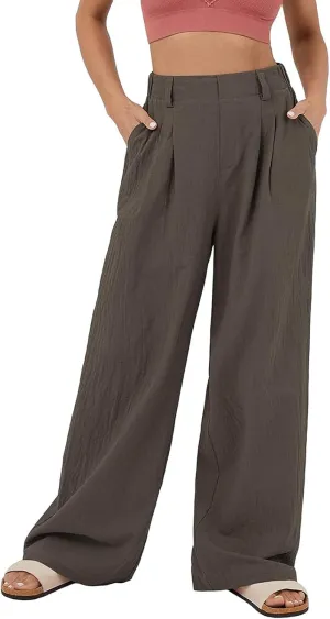 Womens Suit Pants Casual Elastic High Waisted Wide Leg Pants Baggy Stretch Comfy Straight Trousers with Pockets