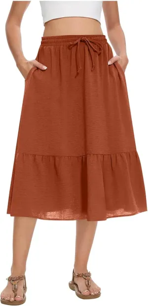 Women's Summer High Waisted Skirts Tiered Ruffle Skirts Boho Flowy Swing Pleated Skirt Casual A-Line Maxi Skirt