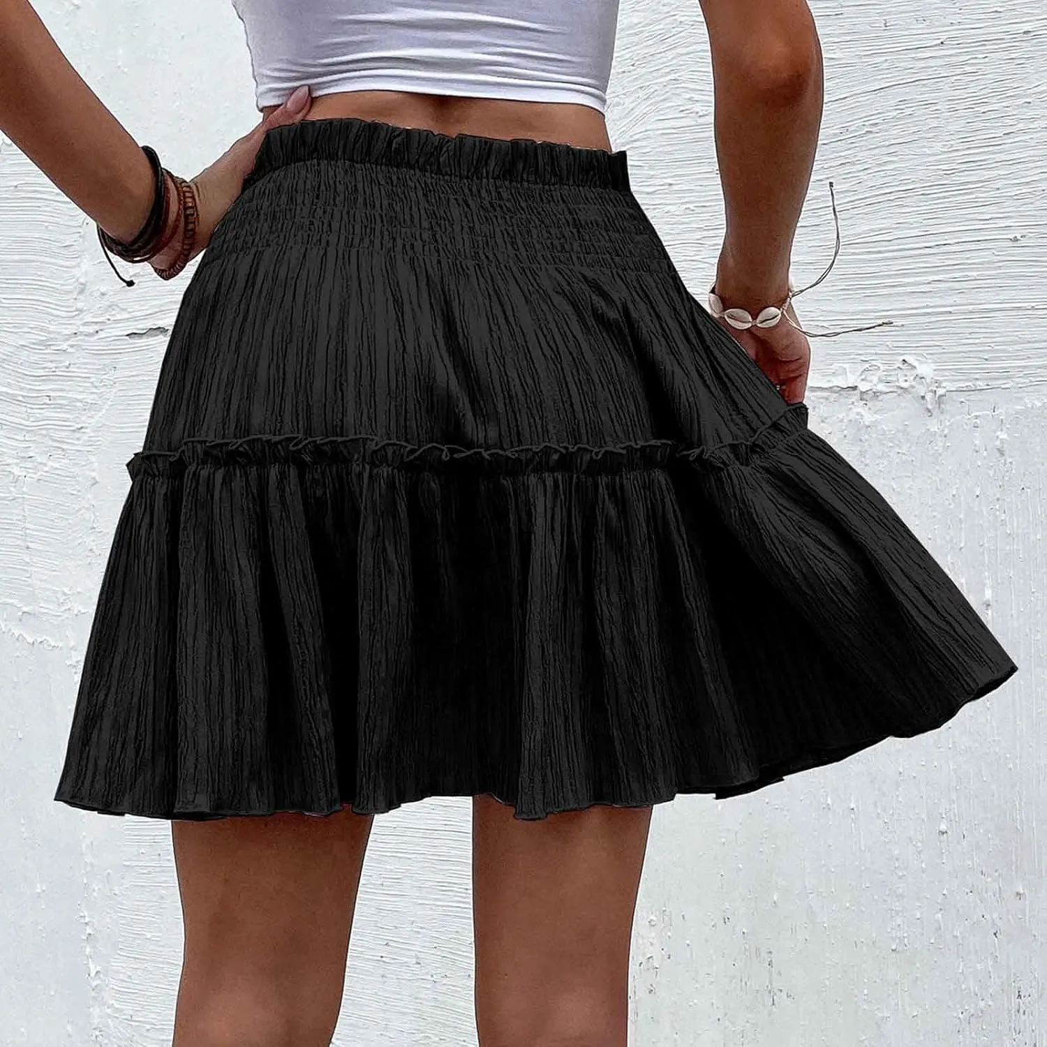 Women's Summer Skirts Cute High Waist Ruffle Skirt Swing Beach Mini Skirt A-Line Flowy Boho Beach Skirts