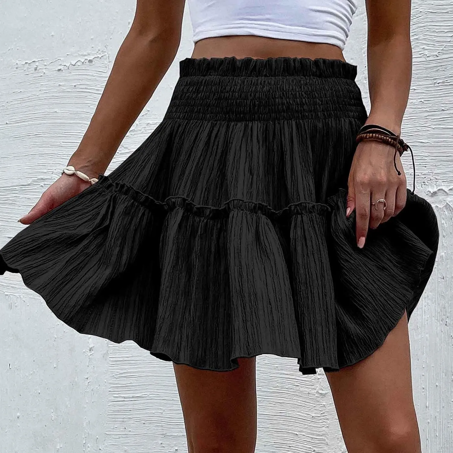 Women's Summer Skirts Cute High Waist Ruffle Skirt Swing Beach Mini Skirt A-Line Flowy Boho Beach Skirts