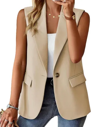 Women's Summer Sleeveless Vest Dressy Casual 2025 Blazer Lightweight Work Office Button Up Suit Vest with Pockets