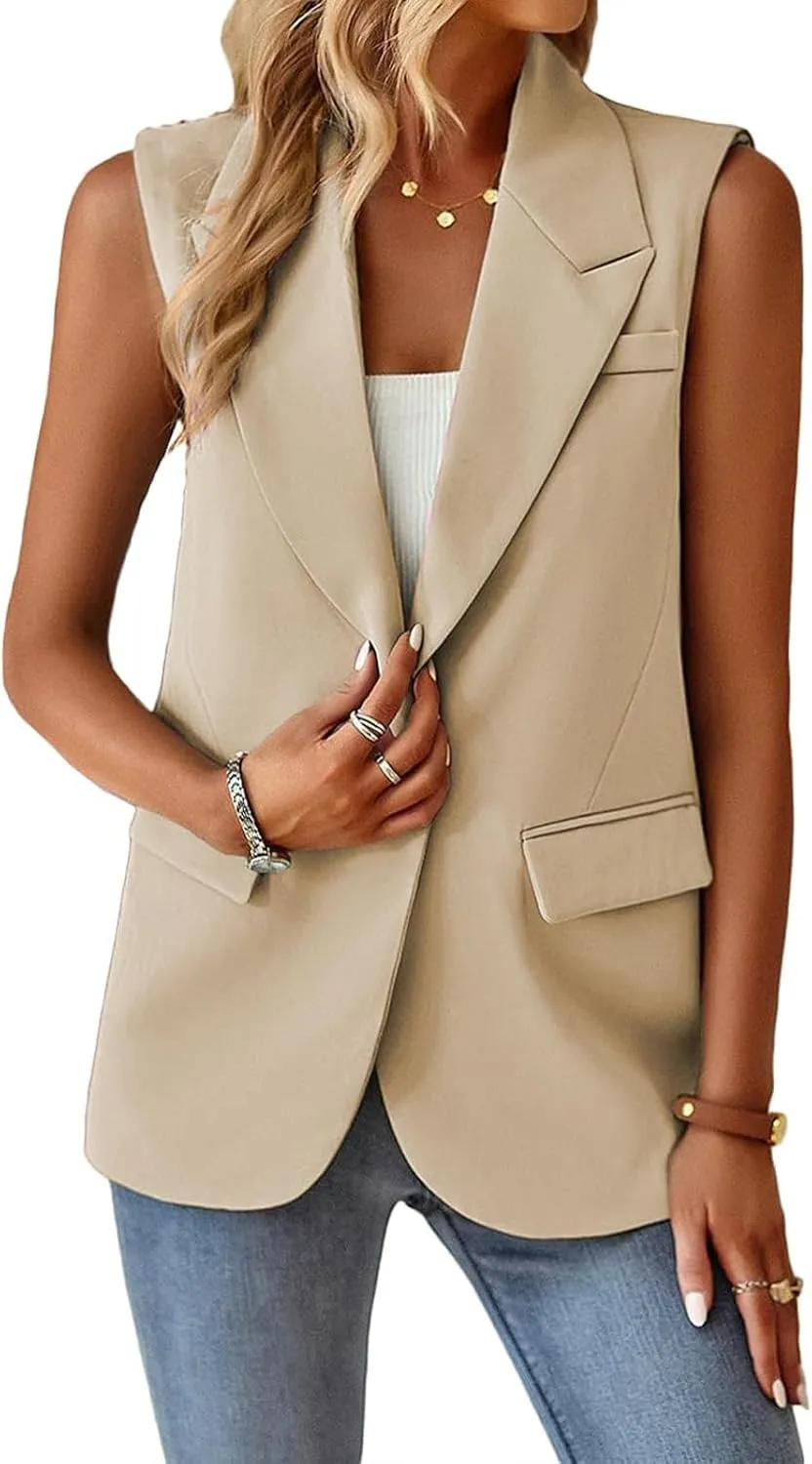 Women's Summer Sleeveless Vest Dressy Casual 2025 Blazer Lightweight Work Office Button Up Suit Vest with Pockets