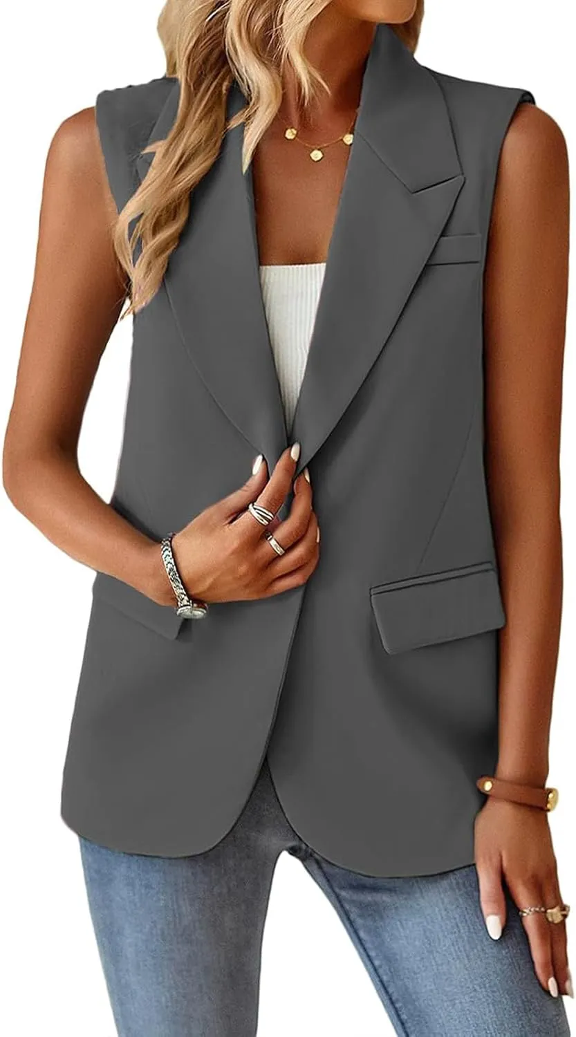 Women's Summer Sleeveless Vest Dressy Casual 2025 Blazer Lightweight Work Office Button Up Suit Vest with Pockets