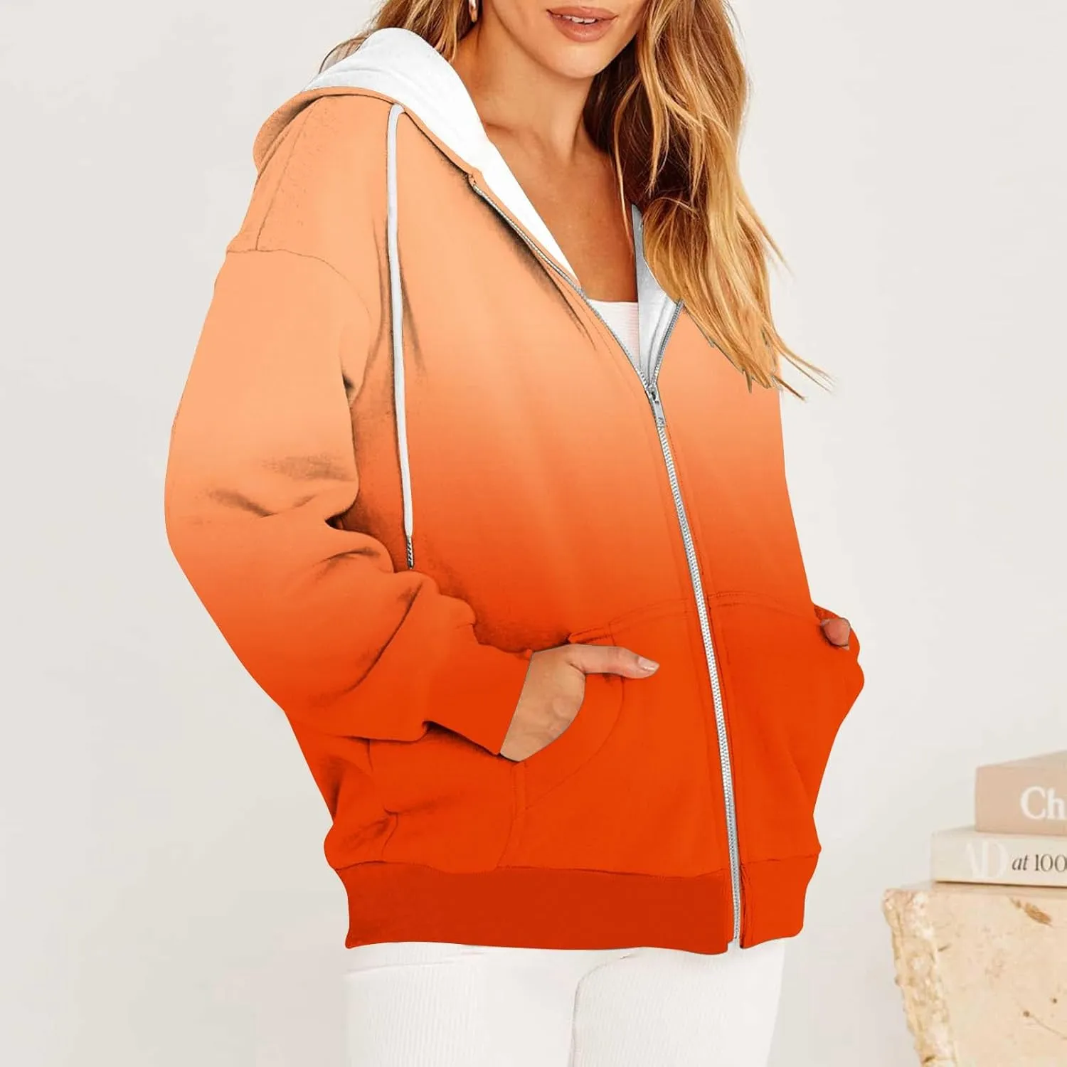 Womens Tie Dye Zip Up Hoodies Oversized Fleece Lined Hooded Sweatshirts Teen Girl Y2K Sherpa Jackets with Pockets