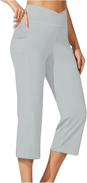 Womens Wide Leg Yoga Capris Pants High Waist Capri Pants Casual Loose Lounge Sweatpants with Pockets