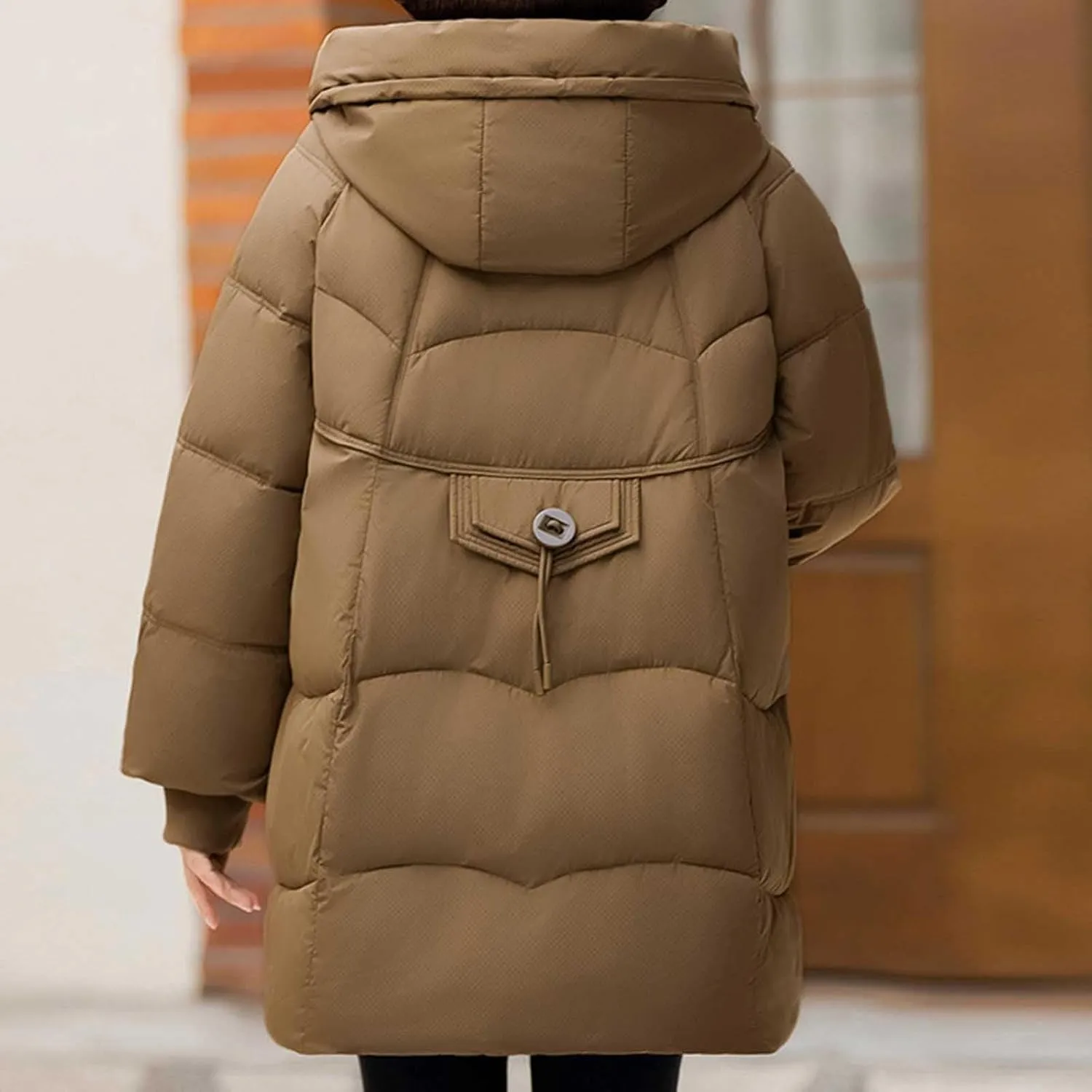 Women's Windproof Quilted Puffer Jackets Winter Warm Padded Down Coats Plus Size Drawstring Hooded Jacket with Pocket