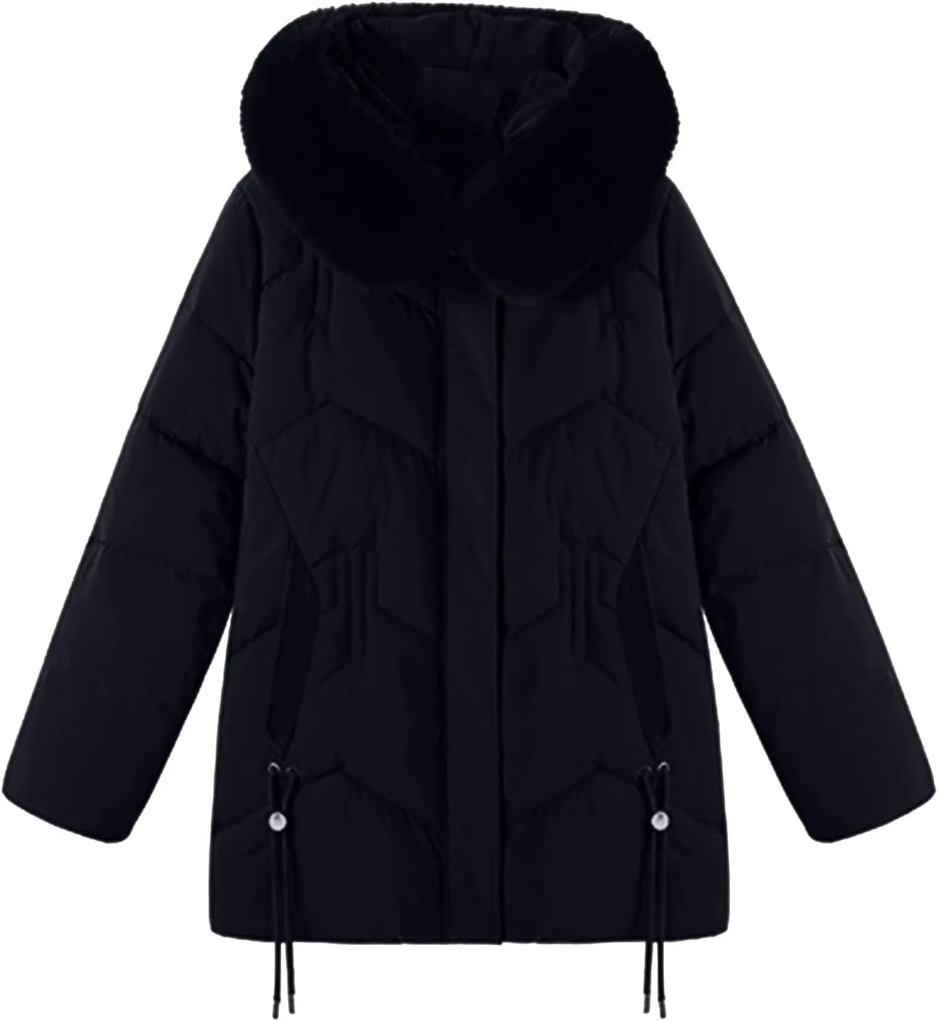 Women's Winter Coats Faux Fur Trim Hooded Puffer Jackets Quilted Cropped Thickened Down Coats Casual Warm Outerwear