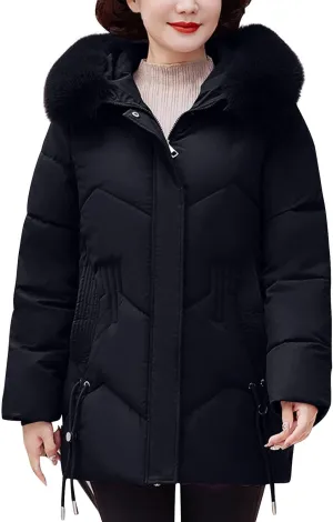 Women's Winter Coats Faux Fur Trim Hooded Puffer Jackets Quilted Cropped Thickened Down Coats Casual Warm Outerwear