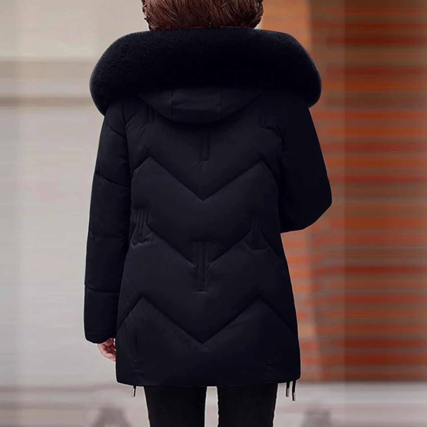 Women's Winter Coats Faux Fur Trim Hooded Puffer Jackets Quilted Cropped Thickened Down Coats Casual Warm Outerwear