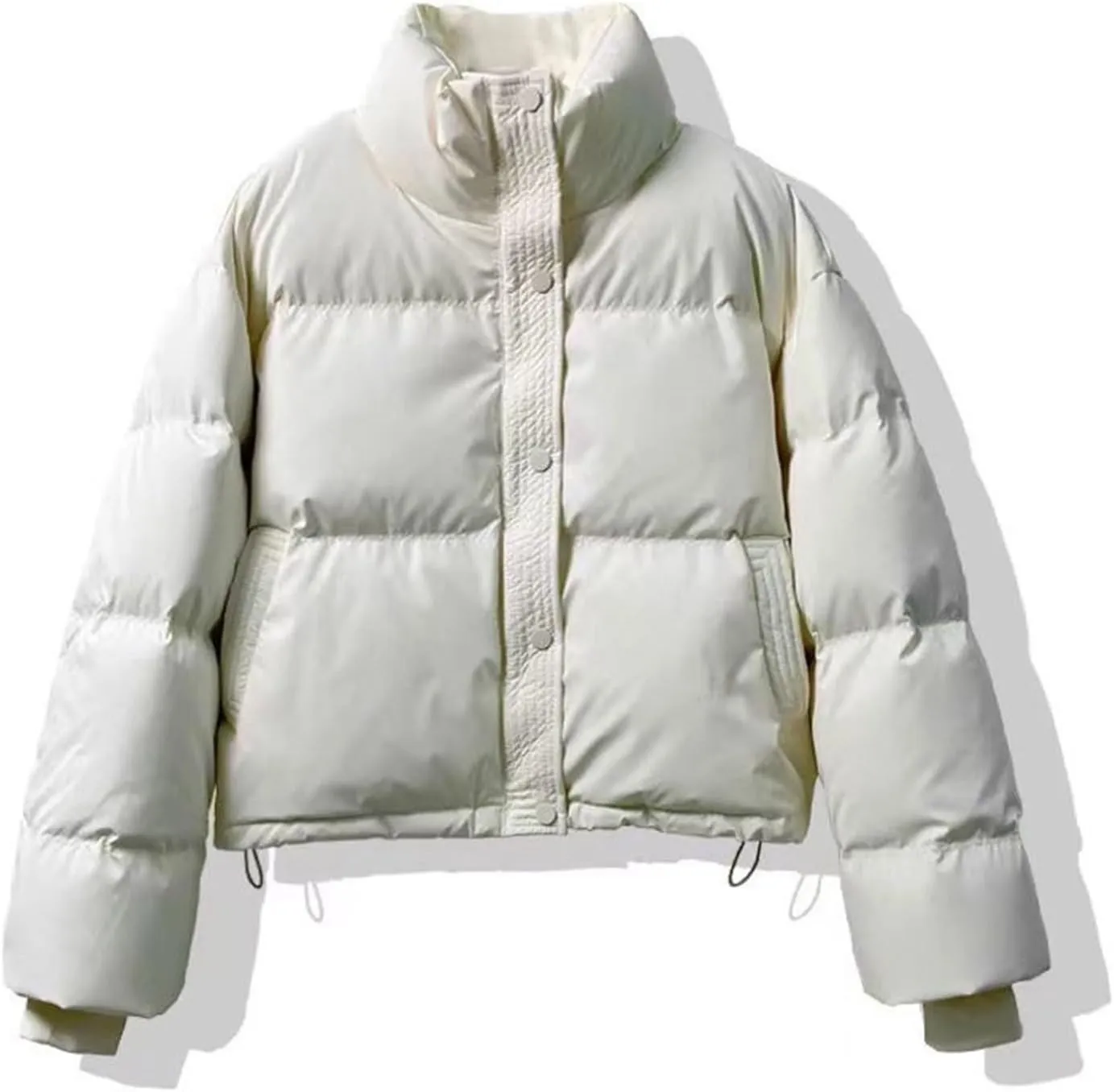 Women's Winter Jackets Long Sleeve Zip Puffer Jacket Solid Color Stand Collar Baggy Short Down Coats with Pockets