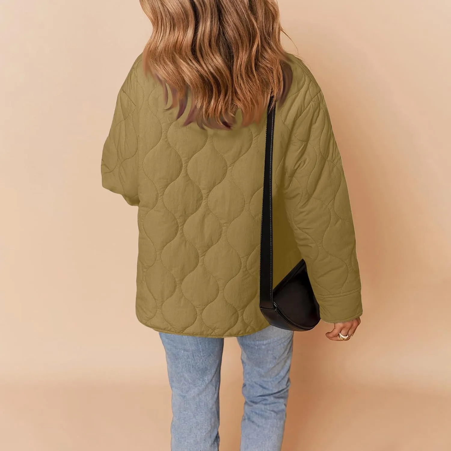 Womens Winter Quilted Jackets Long Sleeve Button Down Puffer Jacket Warm Lightweight Down Coats with Pockets