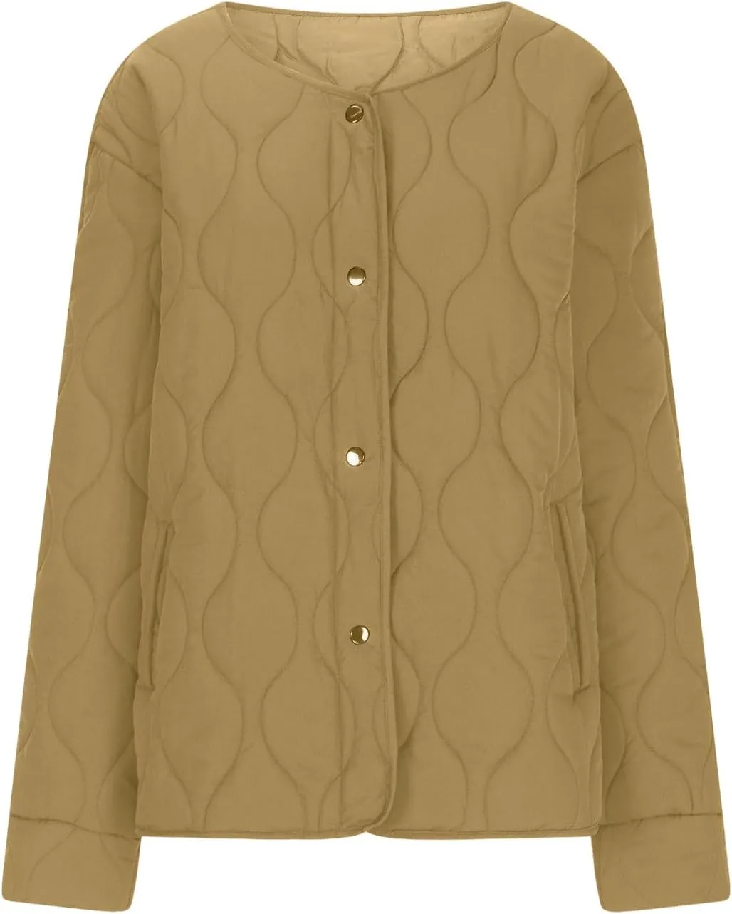 Womens Winter Quilted Jackets Long Sleeve Button Down Puffer Jacket Warm Lightweight Down Coats with Pockets