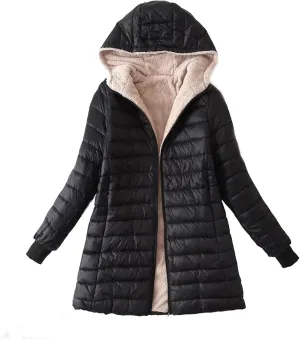 XUNRYAN Women's Winter Jacket Lightweight Quilted Puffer Parka Coat Sherpa Lined Ski Jacket for Women Plus Size Jacket Hood