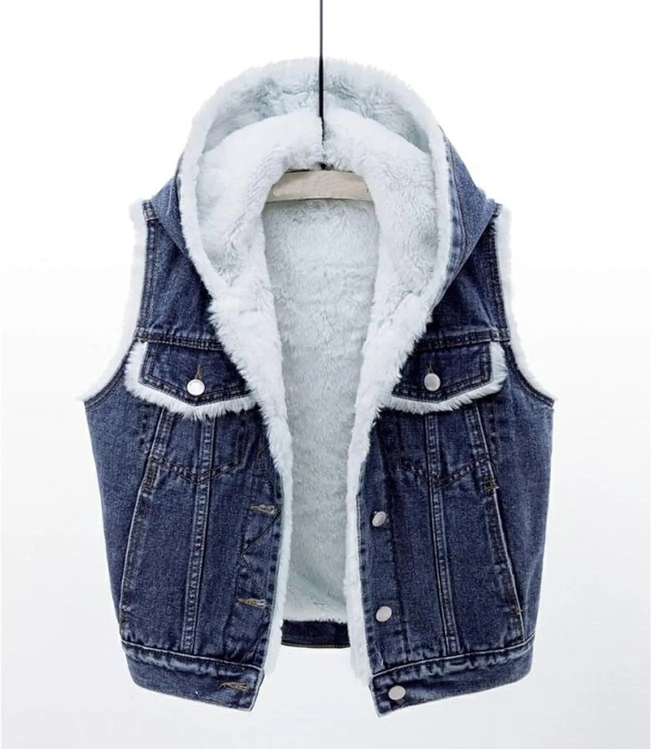 yardsong Fleece Lined Denim Vest for Women Winter Fuzzy Sherpa Sleeveless Jackets Button Down Casual Trucker Coats