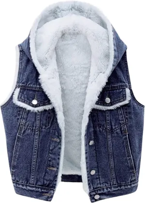 yardsong Fleece Lined Denim Vest for Women Winter Fuzzy Sherpa Sleeveless Jackets Button Down Casual Trucker Coats