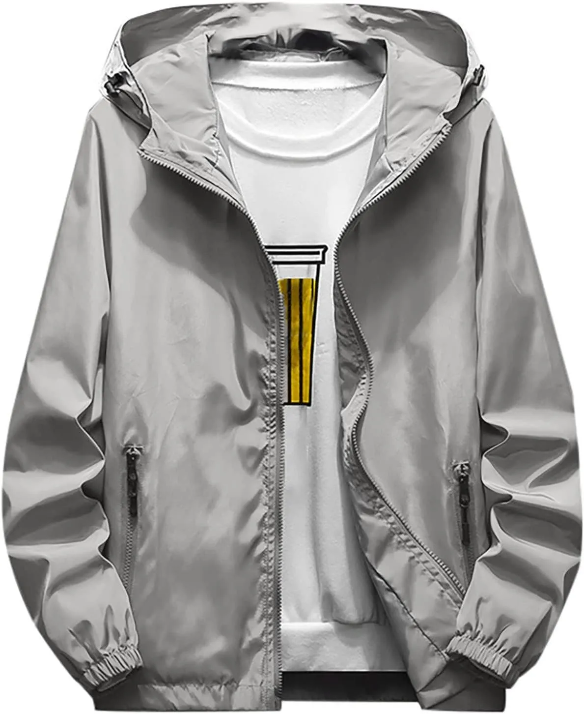 Ymosrh Men's Waterproof Jacket Casual Lightweight Full Zip Windproof Anorak Hoodie Rain Jackets Windbreaker, M-7XL