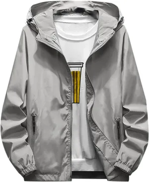 Ymosrh Men's Waterproof Jacket Casual Lightweight Full Zip Windproof Anorak Hoodie Rain Jackets Windbreaker, M-7XL