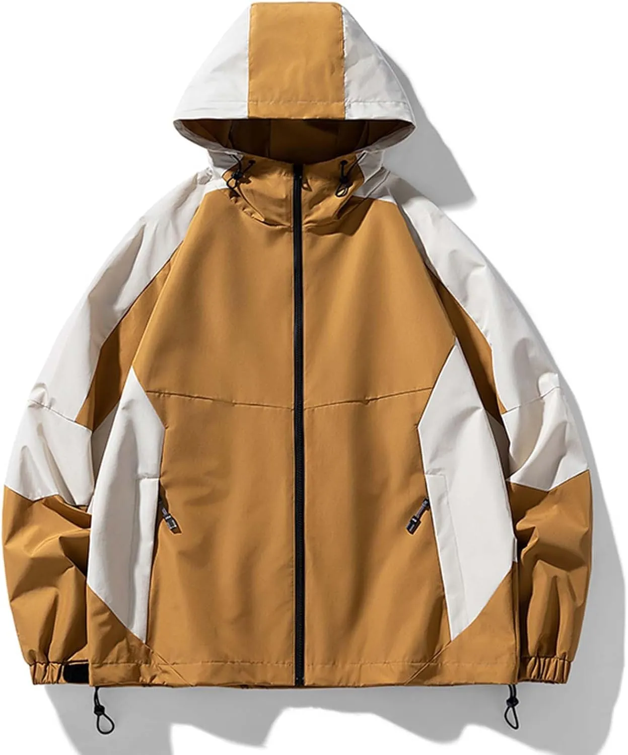 Zeiyignr Mens Colorblock Hoodies Windproof Jackets Waterproof Lightweight Sport Jacket for Men Hooded Windbreaker Raincoat