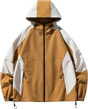 Zeiyignr Mens Colorblock Hoodies Windproof Jackets Waterproof Lightweight Sport Jacket for Men Hooded Windbreaker Raincoat